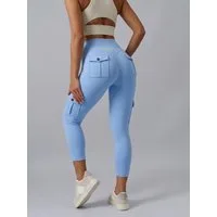FemmeTone Caprileggings High Waist Sport-Leggings Damen – Yoga & Workout Stretch-Leggings Cargo-Capri-Leggings mit Handy-Taschen – 3/4 Sport Tights