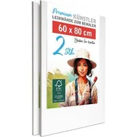 M MERCEO Leinwand, 2er-Set Leinwand 60x80cm (zum Bemalen, Baumwolle, Keilrahmen, 280g/m)