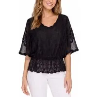 dy_mode Spitzenbluse Damen Sommerbluse mit Spitze Kurzarm Oberteil Einfarbig Transparent in Unifarbe, transparenten Ärmel