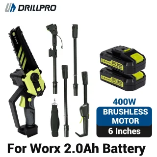 Drillpro Cordless Saw 2-IN-1 Brushless Motor Tree Trimmer 6 Inch Chainsaw Telescopic Extension Pole for Worx 2.0Ah Batte