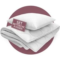 EVAN BROWNS Bettdecke + Kopfkissen 4 Jahreszeiten, 100x135 cm mit Kopfkissen, bis 90 °C waschbar, Füllung: Silikonisierte Hohlfase, bis zu 90°C waschbar, trocknergeeignet, hypoallergene Füllung