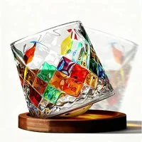 Fine Life Pro Glas Bunte Diamant-Muster Whiskybecher – 275 ml, 2-tlg., Optisches Highlight mit farbenfrohem Gravurdesign
