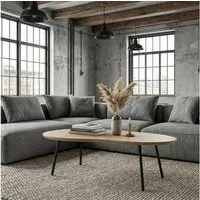 FINEBUY Couchtisch FB115693 Wohnzimmertisch Nierenform 122cm Beistelltisch White Wash (Organische Form für ein harmonisches Wohngefühl), Stilvoller Tisch mit natürlicher Ausstrahlung