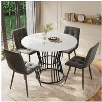 Flieks Esstisch runde Tischplatte in Marmoroptik Weiß (100x75 cm, 1-St., 1 Tisch), Küchentisch Bürotisch Multifunktionstisch, Metallgestell Schwarz