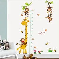 Montegoni Wandsticker Abnehmbarer Giraffen & Affen Cartoon Höhenmesser Wandaufkleber, Wasserdichter PVC Deko Aufkleber