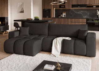 Ecksofa Schlafsofa Sofa ANABEL MAX in Stoff Quelle Schwarz Ottomane Links