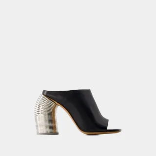 Silver Spring Pantoletten - Off White - Leder - Schwarz/Silber