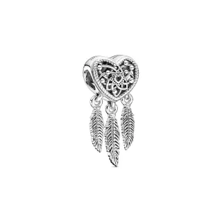 Pandora Charm Moments Offen gearbeitetes Herz & drei Federn Traumfänger 799107C00