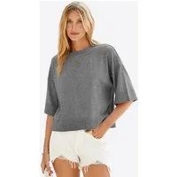 Imily Bela Strickpullover Damen Halbarm Sommer Oversized Cropped Casual Sweater (Packung, 1-tlg., 1per-Pack) in Unifarbe gehäkelt