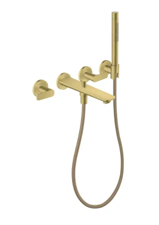 Hansgrohe 3-Loch Fertigset Wannemisch.Wand Unterputz Axor Citterio C mit HB Cubic cut brushed brass 49481950
