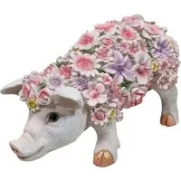 Fachhandel Plus Tierfigur Gartenfigur Schwein mit Blumenmuster – Tierdekoration (1x stehend), witzige Gartenfigur