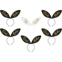 partydeco Haarreif, Haarreif mit Ohren für JGA Bride / Bride Babe 6er Set Schwarz / Weiß