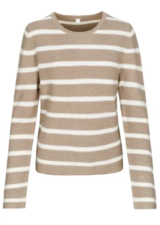 CLARINA - NOS Rdh.-Pullover, Streifen 202 SAND MEL.-O - Gr. - 42
