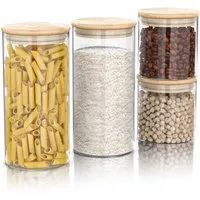 Arendo Aufbewahrungsbecher Glasbehälter 2x 0,78L & 2x 1,57L Borosilikat, Bambusdeckel, luftdicht, Borosilikatglas, Bambus, Silikon, (Vorratsbehälter-Set, 4-tlg., 4er Set), Hitzebeständig, umweltfreundlich, langlebig, mikrowellengeeignet