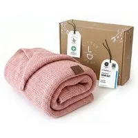 Babydecke Baby Strickdecke, %100 Bio Baumwolle, Atmungsaktiv, 80x100cm, Rosa, Little Dedi