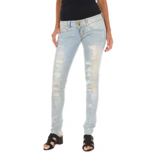 Lange Denim-Hose getragen und zerrissen Wirkung 10DB50130 Frau