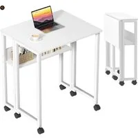 GarveeMore Schreibtisch Klappbarer mit Spanplattenplatte und Metallgestell,platzsparend, tragbarer Computertisch,kleiner tisch für Schlafzimmer,Wohnzimmer
