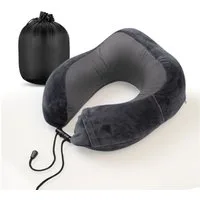 Cozyor Nackenstützkissen Memory Nackenkissen mit verstellbarem Verschluss + praktischer Tasche, Bezug: waschbarer Bezug, Set, Nackenhörnchen zum Reisen, klein & kompakt, anthrazit dunkelgrau, auch im Reise-Set mit Reisedecke & Augenmaske erhältlich