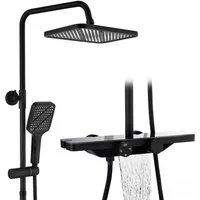 HOMELODY Duschsystem mit Thermostat und Glasablage in Schwarz,Brausegarnitur, 3 Strahlart(en), 12 Zoll Regendusche, 3-Funktions-Handbrause,Schwarz