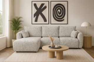 Ecksofa mit Schlaffunktion RUDEN Sofa in Stoff Bello Grau Ottomane Links