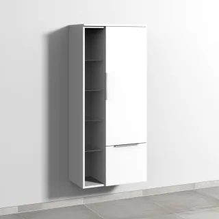 Sanipa 3way Stauraumschrank mit 1 Tür, 1 Auszug und offenen Fächern, Weiß-Soft UM18343