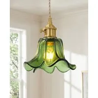 EDISHINE Pendelleuchte mit Glas Lampenschirm für Esstisch, LED wechselbar, warmweiß, 1,5 m höhenverstellbar, Hängellampe für Kücheninsel/Flur, Grün