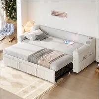 Flieks Daybett, Polsterbett Tagesbett 90/180x190cm mit Bluetooth USB Ausziehbett
