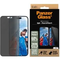 PanzerGlass Displayschutzglas Privacy Screen Protection für Apple iPhone 15, Apple iPhone 16, Displayschutzfolie, Schutzfolie, Bildschirmschutz, kratz- & stoßfest