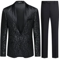 Allthemen Smoking (2 tlg) Herren Jacquard Anzug Slim Fit Anzüge für Hochzeit