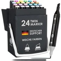 OfficeTree Marker OfficeTree 24er Set Twin Marker Duo-Fasermaler Weiche Farben, (24er Set, 24-tlg., Duo-Fasermaler), Weiche Farben