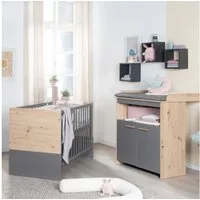 roba® Babymöbel-Set Anna - aus Holz - in Anthrazit mit Dekor Kent Eiche - moderne Optik, (2-teilig), Baby- & Beistellbett 60x120 cm & Wickelkommode - Anthrazit /Holzdekor