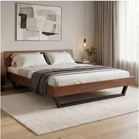 skølm Massivholzbett Alver, walnuss geölt mit Metallkufen, verfügbar in 120/140/160/180 x 200 cm
