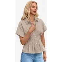 Imily Bela Blusentop Damen Gestreifte Hemdbluse Für Alltag & Büro (Packung, 1-tlg., 1per-Pack) Gürtel