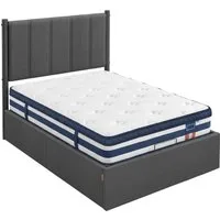 VASAGLE Polsterbett Bettgestell, Bettrahmen, Bett, modern, einfache Montage, Kopfteil, Polsterbett und Matratze Set, mit Stauraum 90x200 cm