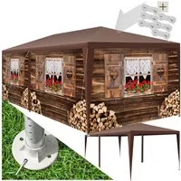 tectake Pavillon Rattan Gartenzelt in 2 Größen, inklusive Spannseilen und Heringen, mit 8 Seitenteilen, (Partyzelt Almchalet, in braun), im Steckystem, abnehmbare Seitenteile, mit UV-Schutz, wasserdicht
