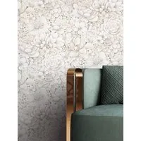 Newroom Vliestapete Lira Beige Tapete Vintage Blumen,Rosen,Blätter, Beige Tapete Floral Blumen - Vintage Blumentapete Creme Modern Romantisch Rosen Blätter für Wohnzimmer Schlafzimmer Flur, Blumentapete