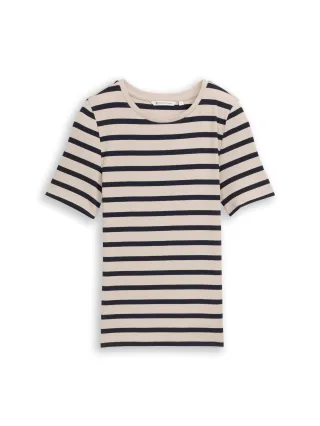 Denim Tom Tailor - Slim Fit T-Shirt mit Streifenmuster cloud grey navy stripe - Gr. - L