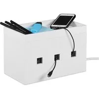 relaxdays Kabelkanal Kabelbox Bambus weiß (4-St)