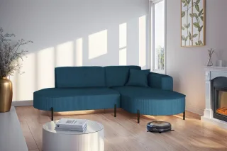 Ecksofa Designersofa VALENCIA XS in Stoff Scala Blau Ottomane Rechts