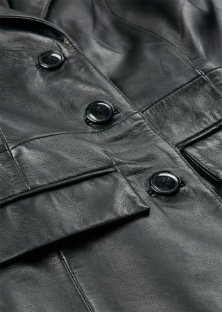 bonprix Blazermantel aus Lammnappa, schwarz, Gr.52, edler Blazermantel aus Leder mit Reverskragen und seitlichen Eingriffstaschen, aus Nappaleder