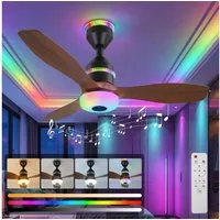 Lapamax Deckenventilator mit Beleuchtung, RGB Ventilator mit Bluetooth-Lautsprecher, 61CM, Leise Umgebungslicht, 3 Geschwindigkeitsstufen, 3-Farbtemperatur