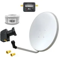ARLI 60 cm HD SAT Anlage weiss + Twin LNB + 20 m Koaxialkabel + Satfinder SAT-Antenne (60 cm, Stahl, Digital 2 Teilnehmer Antenne Weiss UHD 4K)