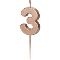 partydeco Geburtstagskerze, Geburtstagskerze Zahl 3 Zahlenkerze 4,5cm Rosegold