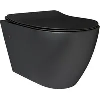 Alpenberger Tiefspül-WC Hänge-WC Set Schwarz - Toilette ohne Spülrand mit Nano Beschichtung, wandhängend, Abgang waagerecht, Komplett-Set, Schwarz mit Lotus Effekt, hygienisch & pflegeleicht, Sitz abnehmbar