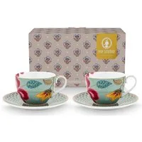 PiP Studio Tasse Blooming Tales Fantasy Blue Tasse mit Untertasse 0,3l Set2, Porzellan