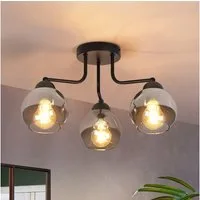 ZMH Deckenleuchte 3/5 flammig E27 Glas Vinatge Kugel Flurlampe, Einfache Installation, ohne Leuchtmittel, schwarz Industrial rund Deckenlampe