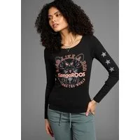 KangaROOS Langarmshirt Langarm, unifarben mit Farbeinsatz und Logodruck