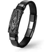 UNIQAL.de Lederarmband TOTEM Masonic Freimaurer – Echtleder & Edelstahl in Gold oder Schwarz (Herren Accessoire, Geschenkidee, Handarbeit, Symbolschmuck, Unisex), Hochwertig verarbeitet