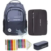 ELEPHANT Schulrucksack Hero Signature Schultasche Digital Ready Set (4 Teile Schulrucksackset, inkl. Mäppchen Box + Laptop Hülle Sleeve + 31 Teile Stifte), Rucksack Schulmappe Jungen Mädchen +rmlv