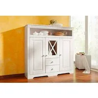 OTTO home Highboard Lisa, Stauraumschrank aus massivem Kiefernholz, mit dekorativen Fräsungen